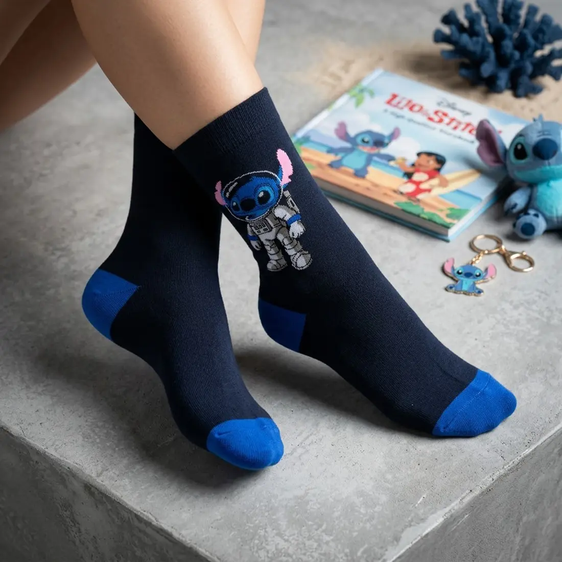 Stich Socks 5-3 جوراب کارتونی طرح استیچ فضانورد Stich